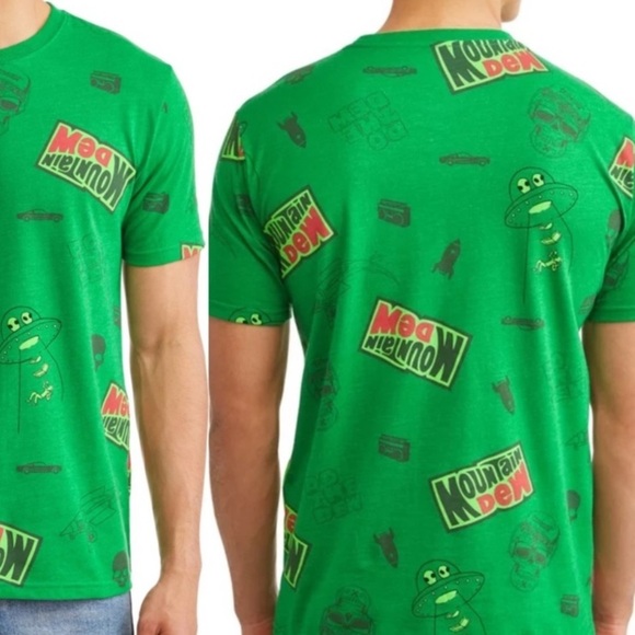 Mountain Dew Men’s All Over Print Graphic T-Shirt Green Size XL - Picture 2 of 7